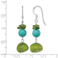 Sterling Silver Jade Green Coral Blue Dyed Howlite Dangle Earrings view 4