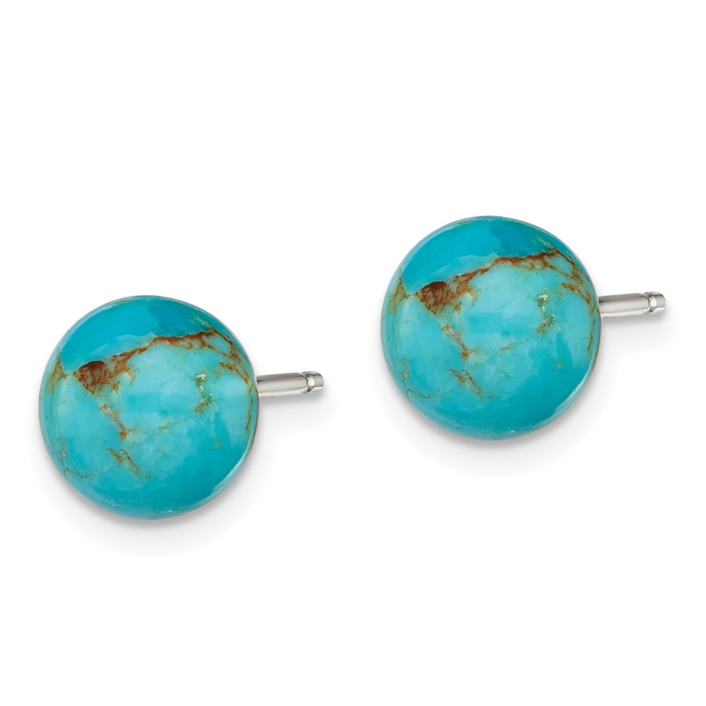 Sterling Silver Rhod-pltd 8-8.5mm Button Turquoise Post Earrings (QE6416)