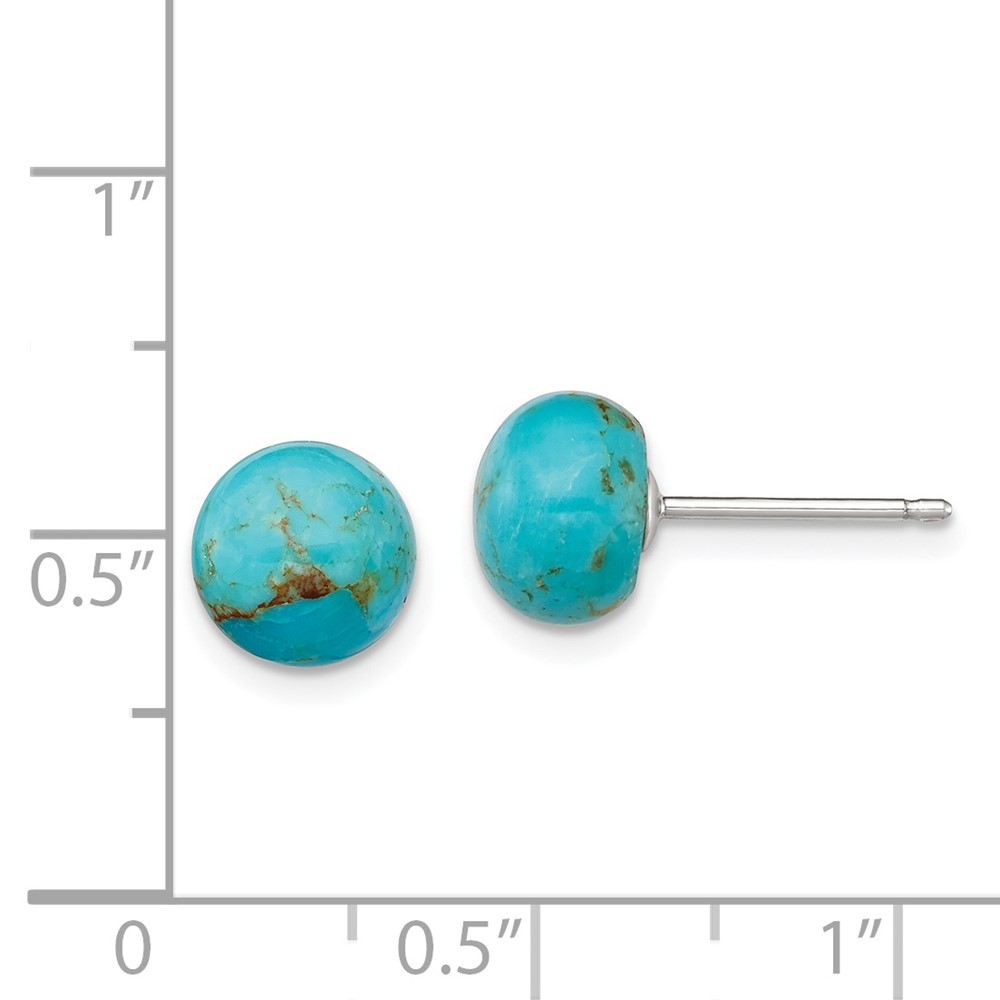 Sterling Silver Rhod-pltd 8-8.5mm Button Turquoise Post Earrings (QE6416)