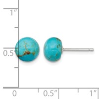 Sterling Silver Rhod-pltd 8-8.5mm Button Turquoise Post Earrings view 4