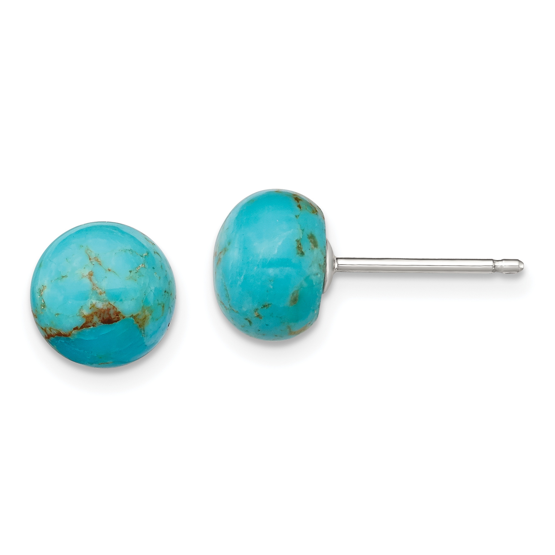 Sterling Silver Rhod-pltd 8-8.5mm Button Turquoise Post Earrings (QE6416)