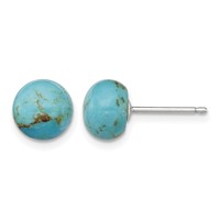 Sterling Silver Rhod-pltd 8-8.5mm Button Turquoise Post Earrings view 1