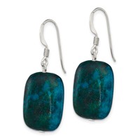 Sterling Silver Polished Stabilized Chrysocolla Oval Dangle Earrings view 2