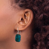 Sterling Silver Polished Stabilized Chrysocolla Oval Dangle Earrings view 3