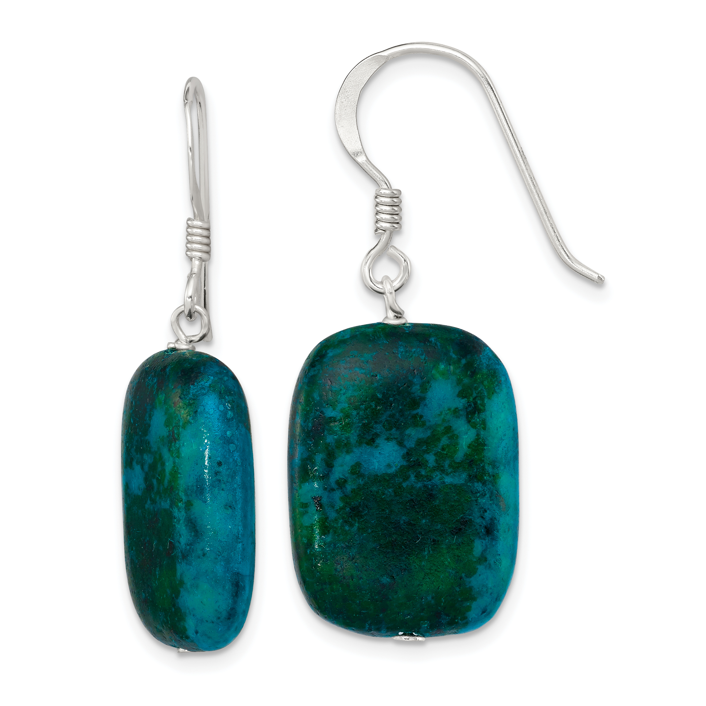 Sterling Silver Polished Stabilized Chrysocolla Oval Dangle Earrings (QE6418)