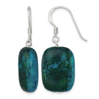 Sterling Silver Polished Stabilized Chrysocolla Oval Dangle Earrings view 1