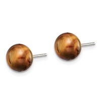Sterling Silver Rhod-pltd 8-8.5mm Tiger's Eye Button Post Earrings view 2