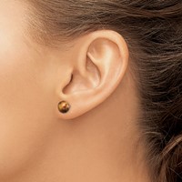 Sterling Silver Rhod-pltd 8-8.5mm Tiger's Eye Button Post Earrings view 3