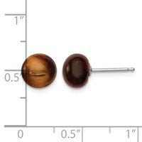 Sterling Silver Rhod-pltd 8-8.5mm Tiger's Eye Button Post Earrings view 4
