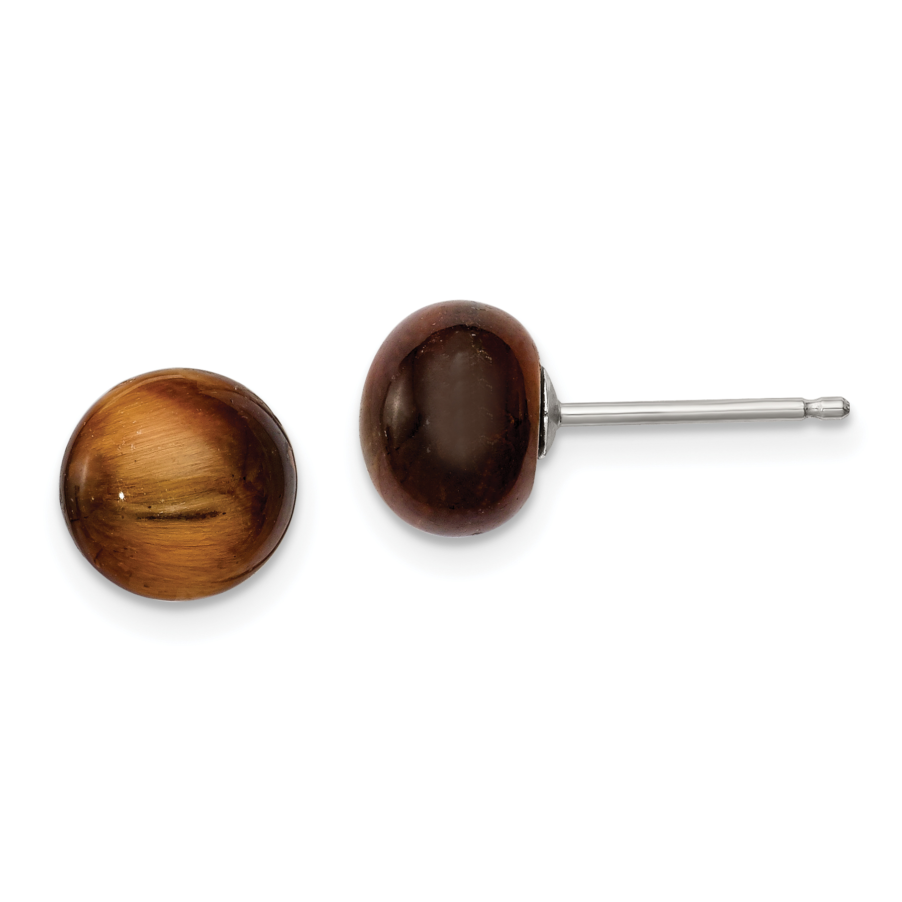Sterling Silver Rhod-pltd 8-8.5mm Tiger's Eye Button Post Earrings (QE6432)
