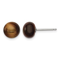 Sterling Silver Rhod-pltd 8-8.5mm Tiger's Eye Button Post Earrings view 1
