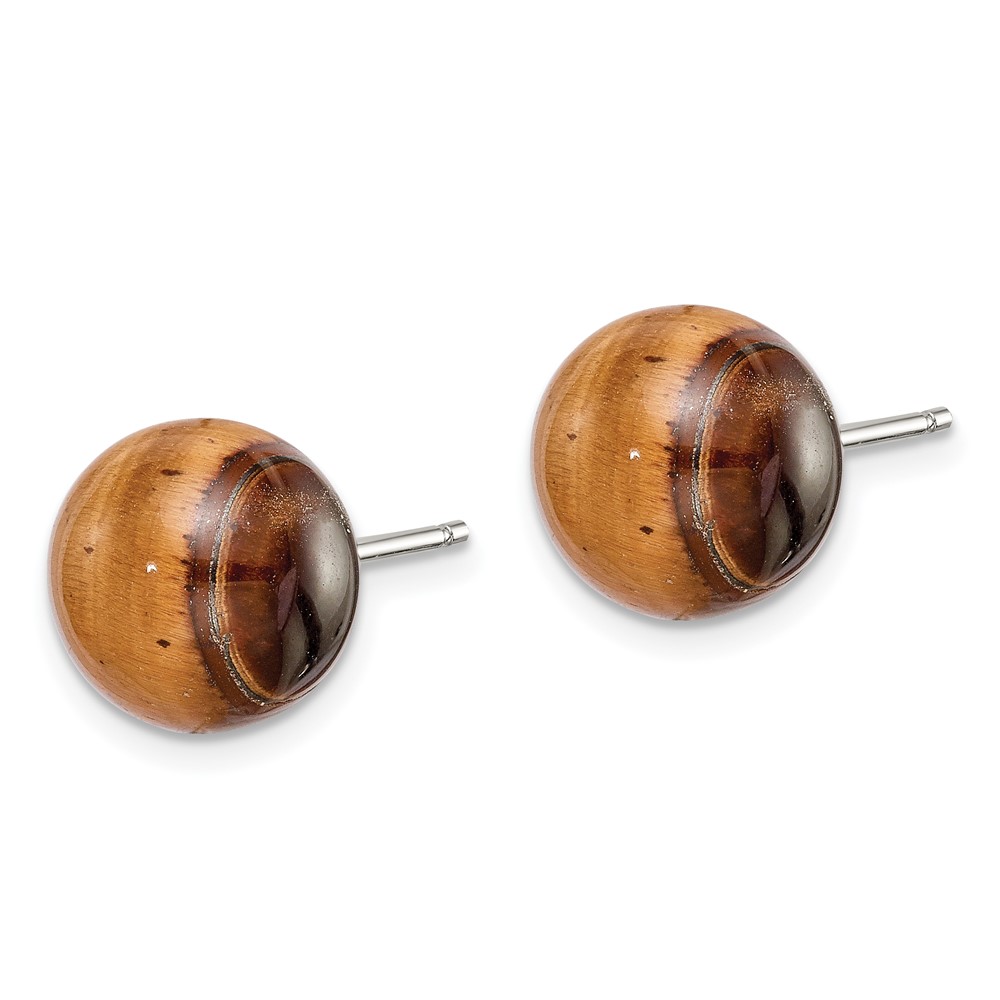 Sterling Silver Rhod-pltd 10mm Tiger's Eye Button Post Earrings (QE6434)