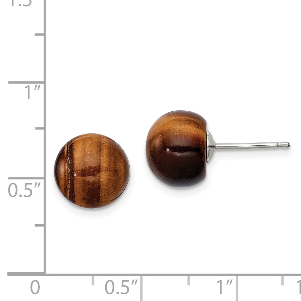 Sterling Silver Rhod-pltd 10mm Tiger's Eye Button Post Earrings (QE6434)