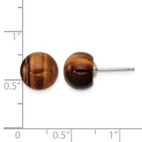 Sterling Silver Rhod-pltd 10mm Tiger's Eye Button Post Earrings view 4