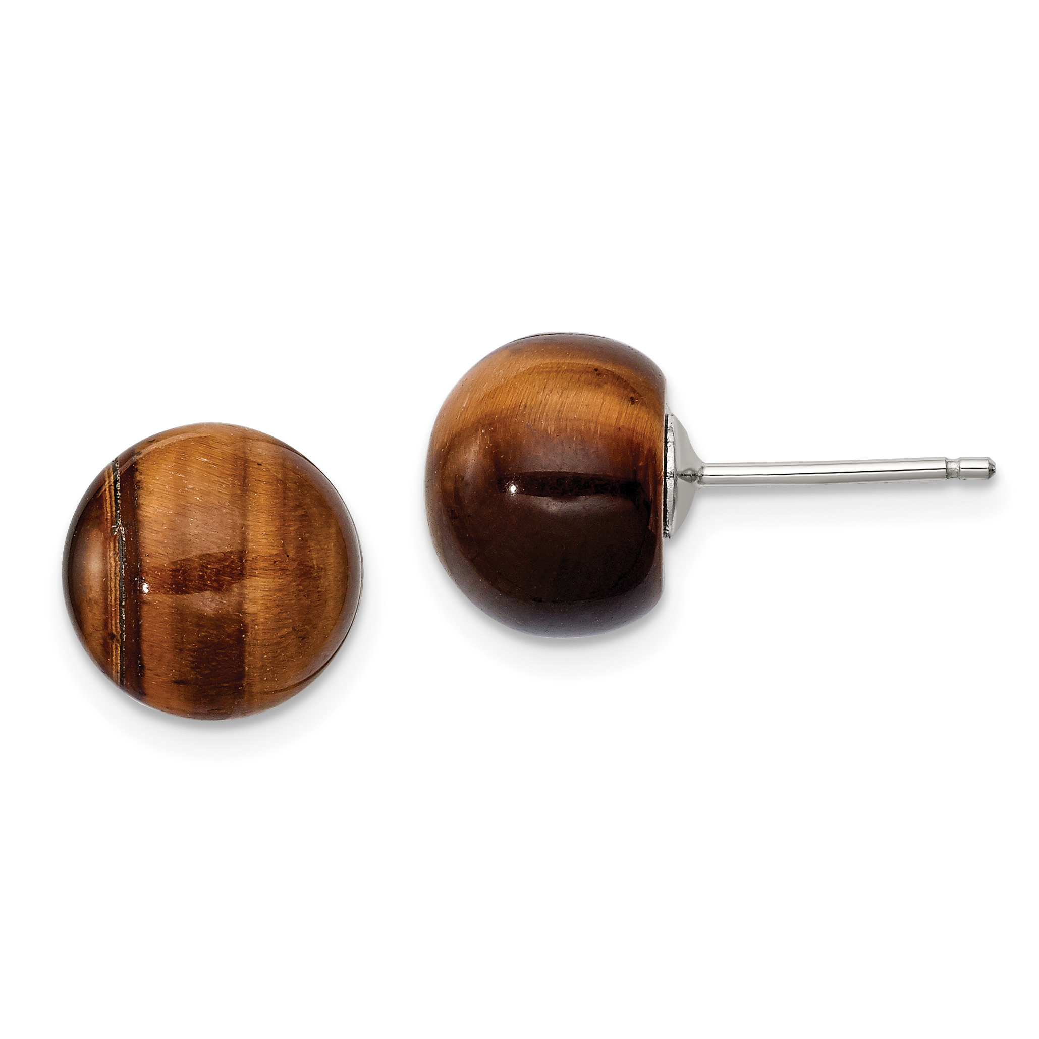 Sterling Silver Rhod-pltd 10mm Tiger's Eye Button Post Earrings (QE6434)