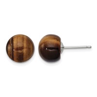 Sterling Silver Rhod-pltd 10mm Tiger's Eye Button Post Earrings view 1