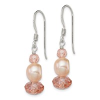 Sterling Silver Polished Peach Crystal & Pink Fwc Pearl Dangle Earrings view 2