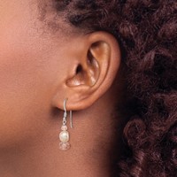 Sterling Silver Polished Peach Crystal & Pink Fwc Pearl Dangle Earrings view 3
