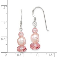 Sterling Silver Polished Peach Crystal & Pink Fwc Pearl Dangle Earrings view 4