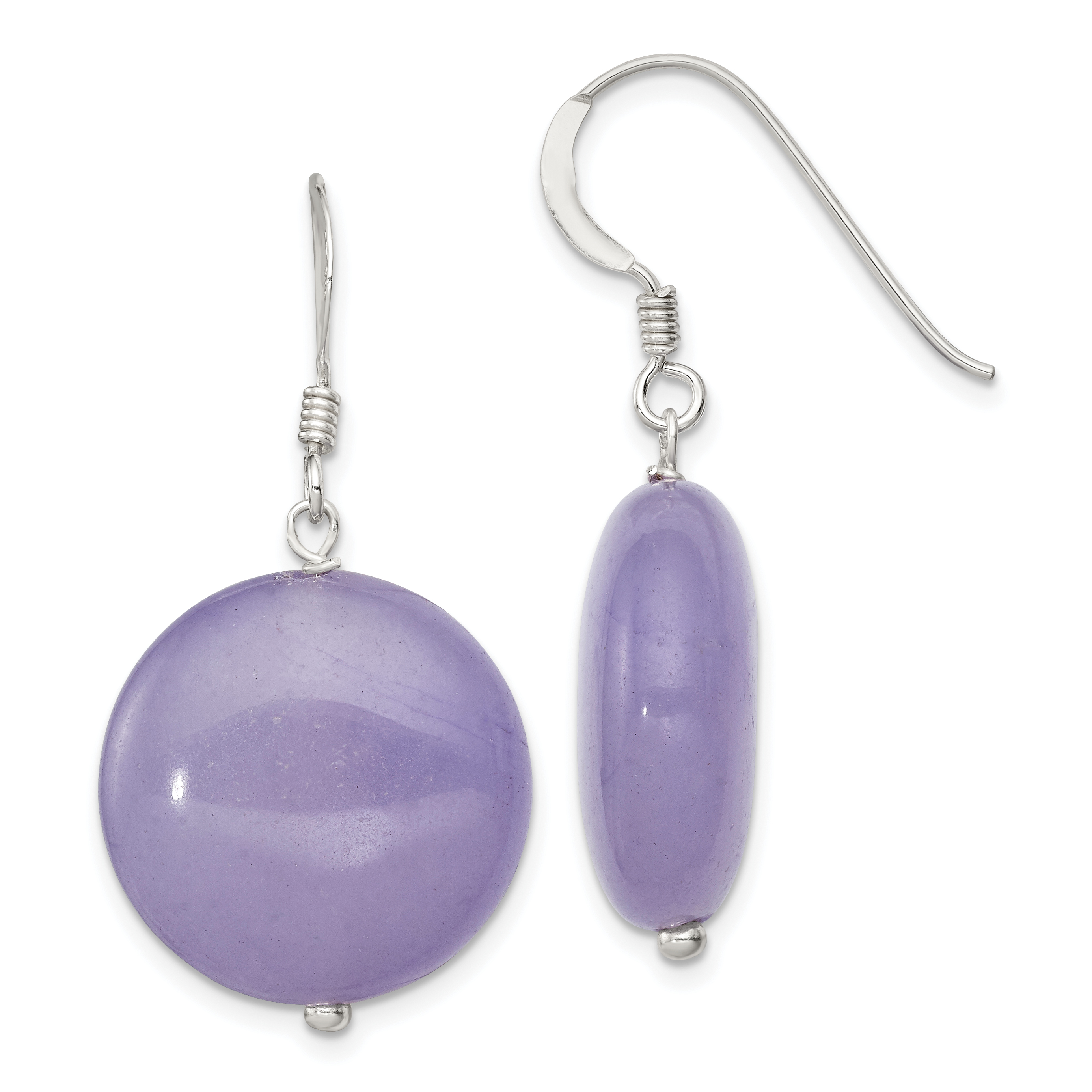 Sterling Silver Polished Lavender Jade Circle Dangle Earrings (QE6451)
