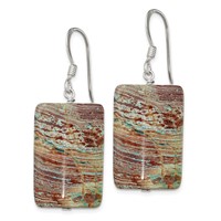 Sterling Silver Polished Rectangular Jasper Dangle Earrings view 2