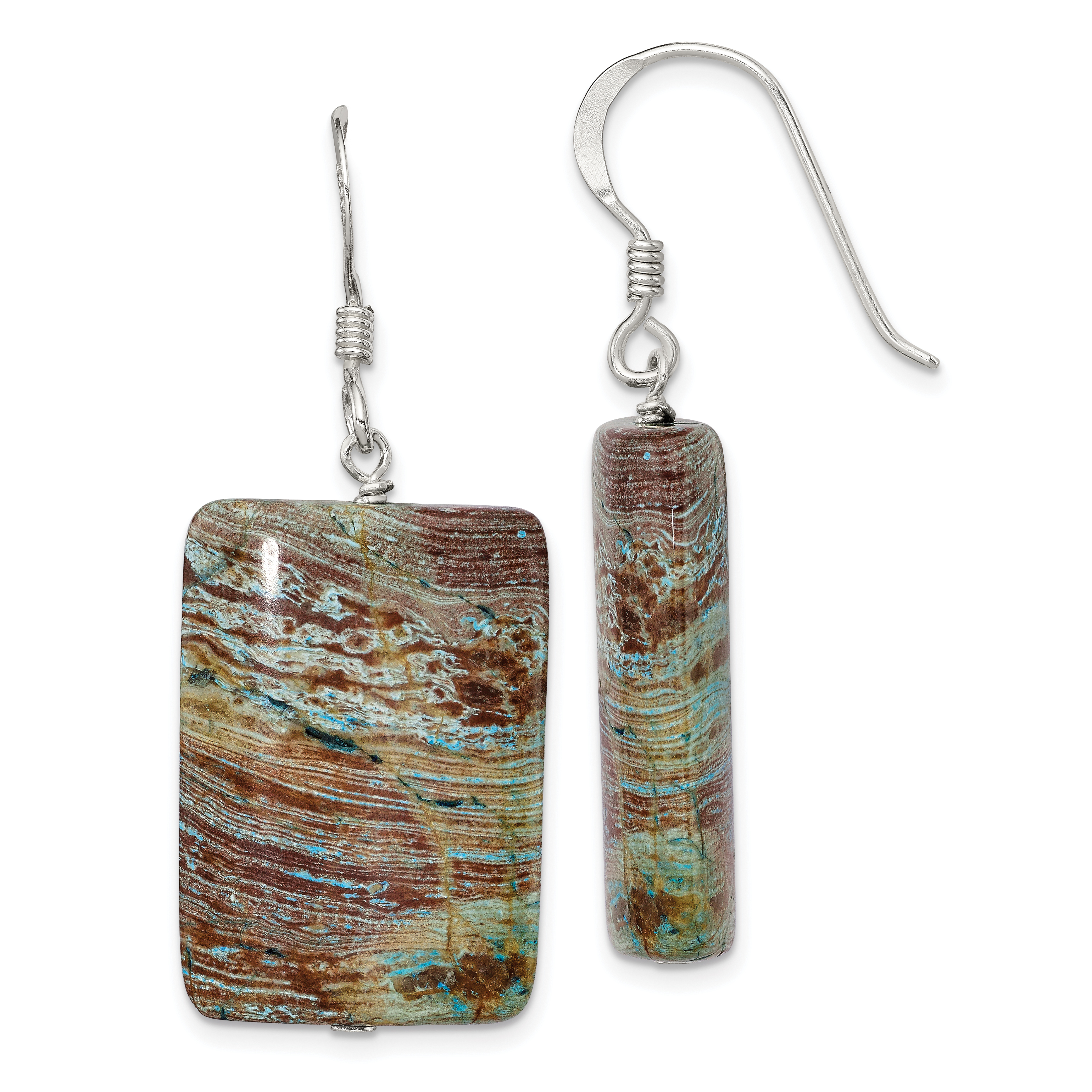 Sterling Silver Polished Rectangular Jasper Dangle Earrings (QE6467)