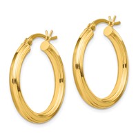 Sterling Silver Gold-flashed 3x 25mm Grooved Hoop Earrings view 2