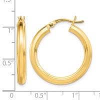 Sterling Silver Gold-flashed 3x 25mm Grooved Hoop Earrings view 4