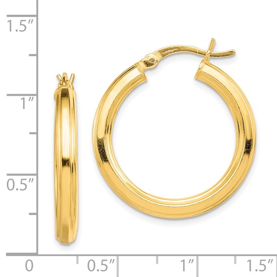 Sterling Silver Gold-flashed 3x25mm Grooved Hoop Earrings