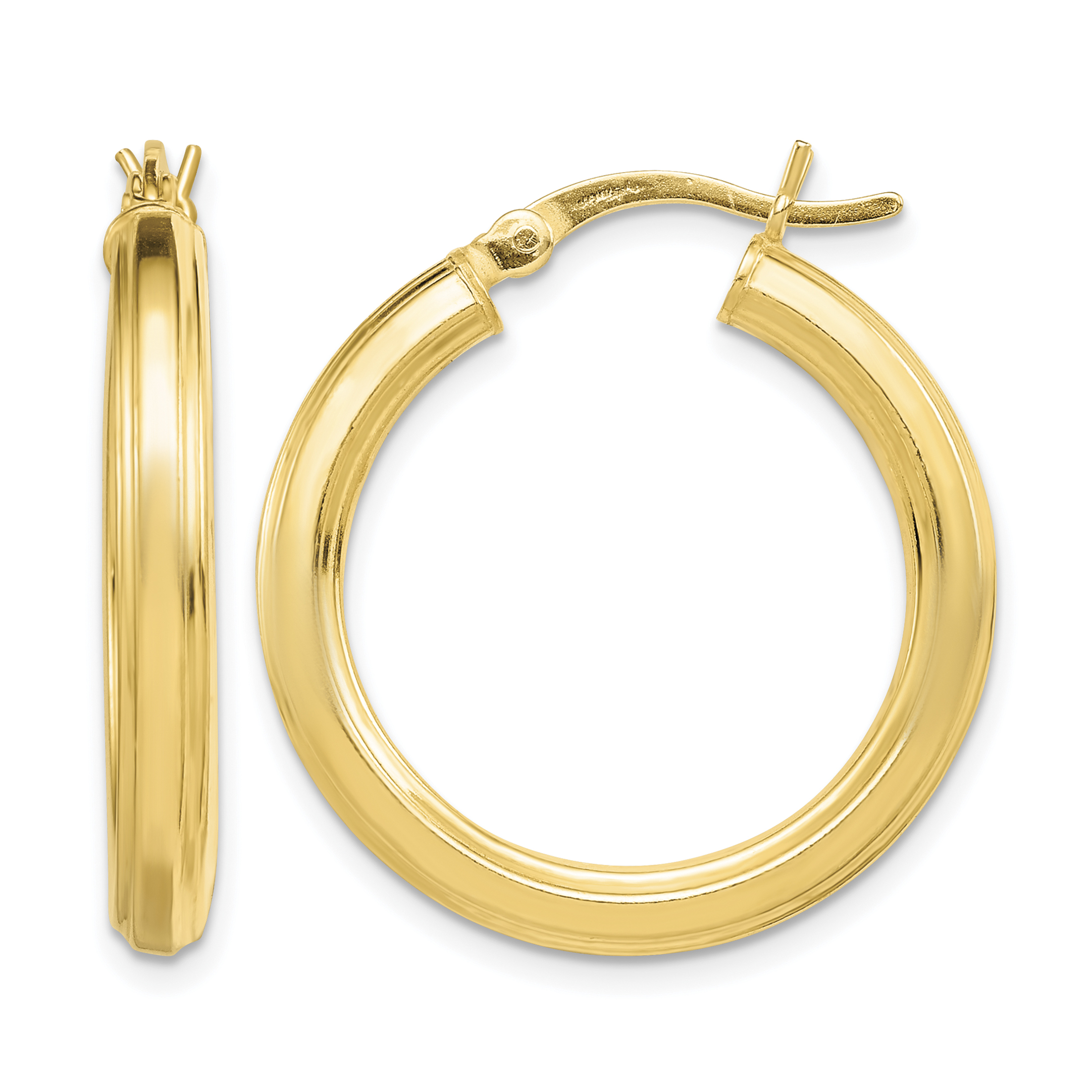 Sterling Silver Gold-flashed 3x25mm Grooved Hoop Earrings (QE6488)