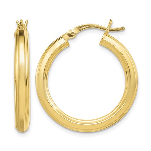 Sterling Silver Gold-flashed 3x 25mm Grooved Hoop Earrings