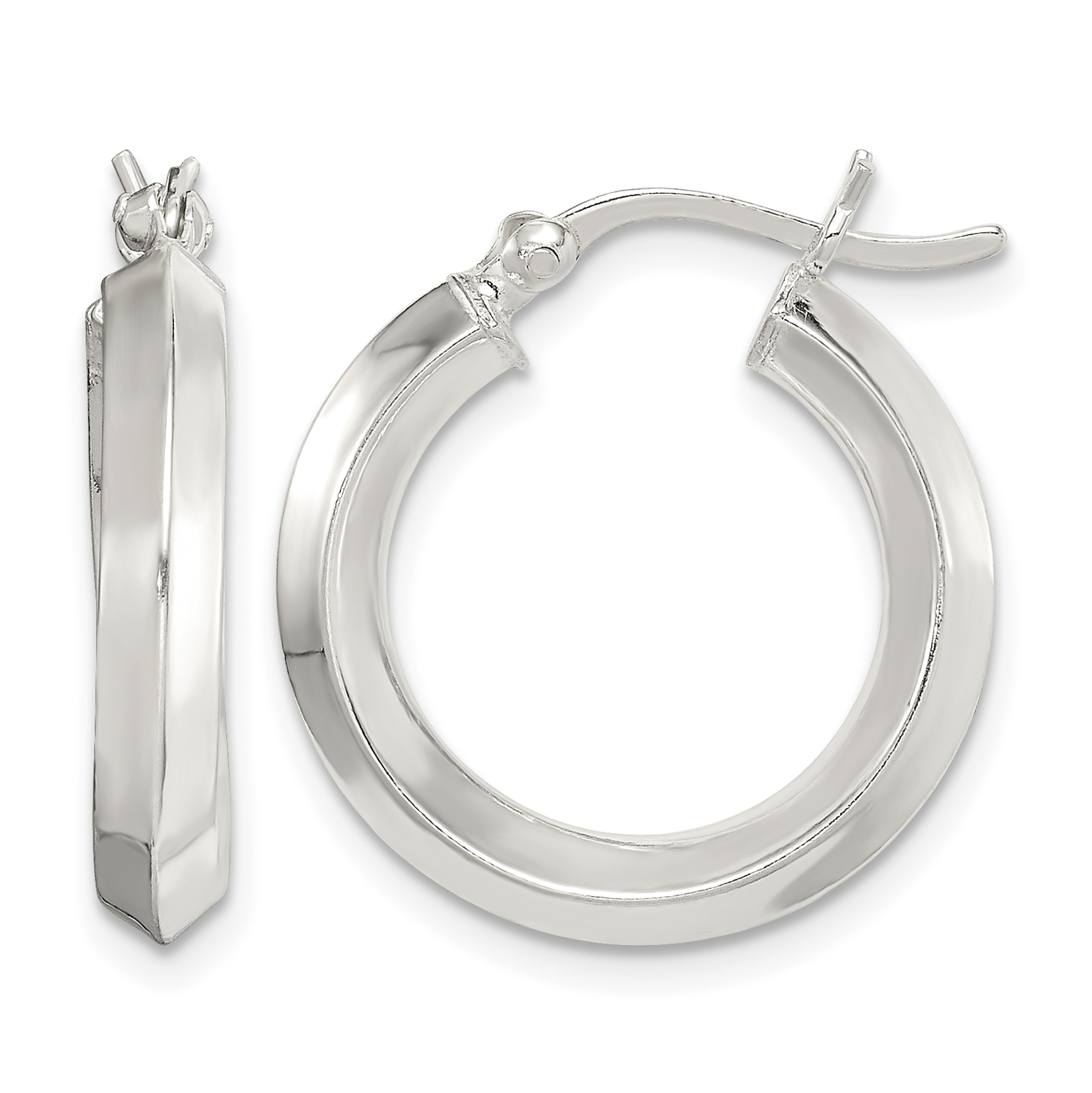 Sterling Silver Polished 3x20mm Knife Edge Round Hoop Earrings (QE6501)