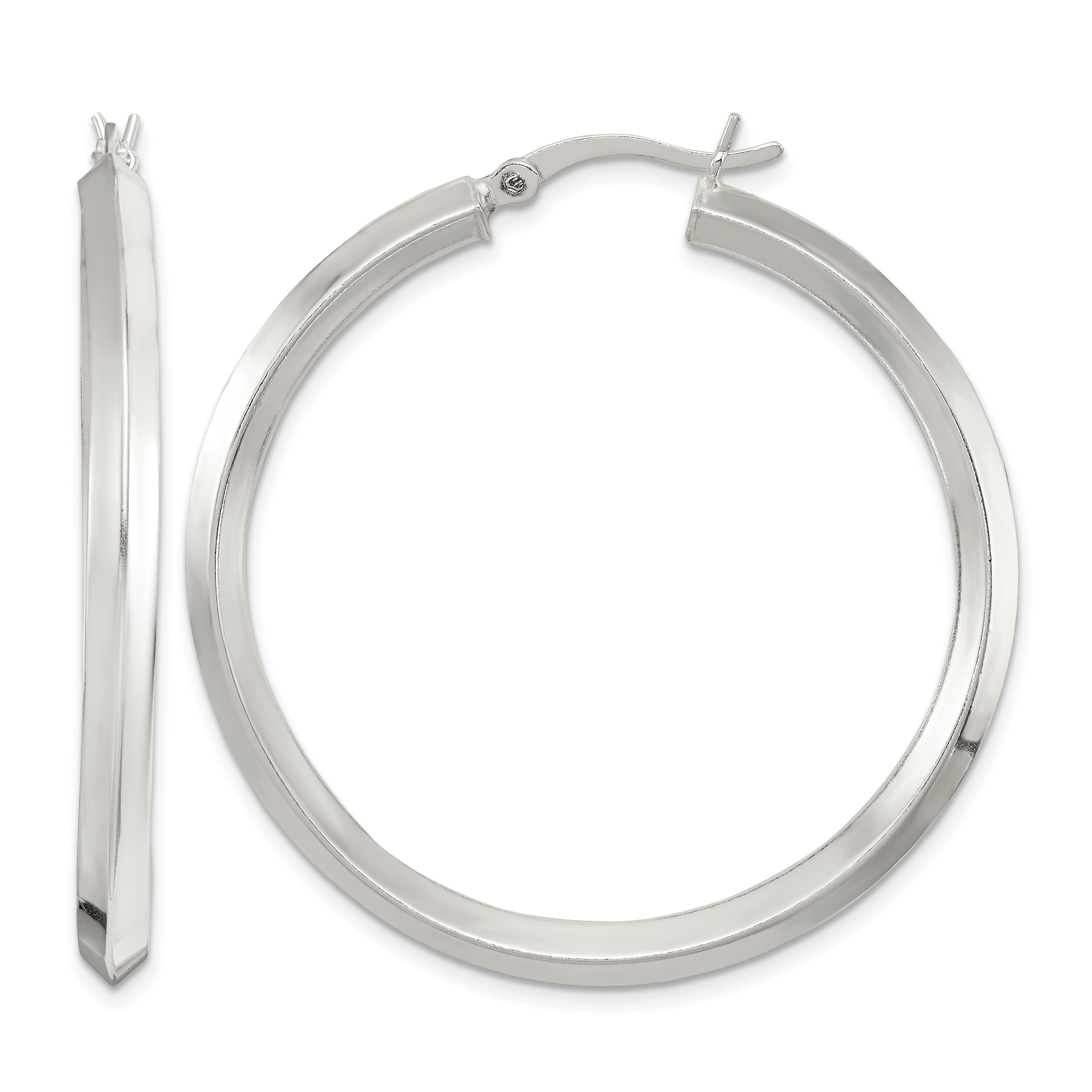 Sterling Silver Polished 3x40mm Knife Edge Round Hoop Earrings (QE6502)