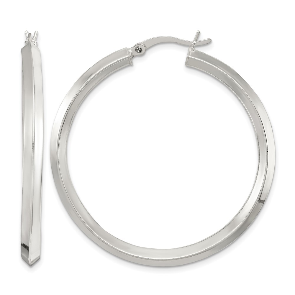 Sterling Silver Polished 3x40mm Knife Edge Round Hoop Earrings (QE6502)