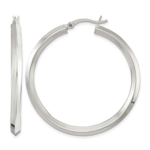 Sterling Silver Polished 3x 40mm Knife Edge Round Hoop Earrings
