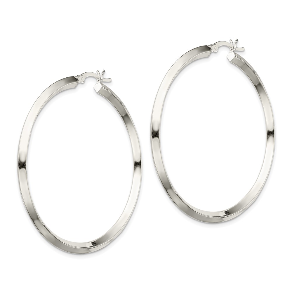 Sterling Silver Polished 3x50mm Knife Edge Round Hoop Earrings (QE6503)
