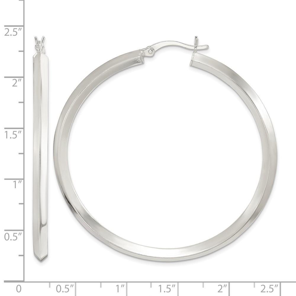 Sterling Silver Polished 3x50mm Knife Edge Round Hoop Earrings (QE6503)