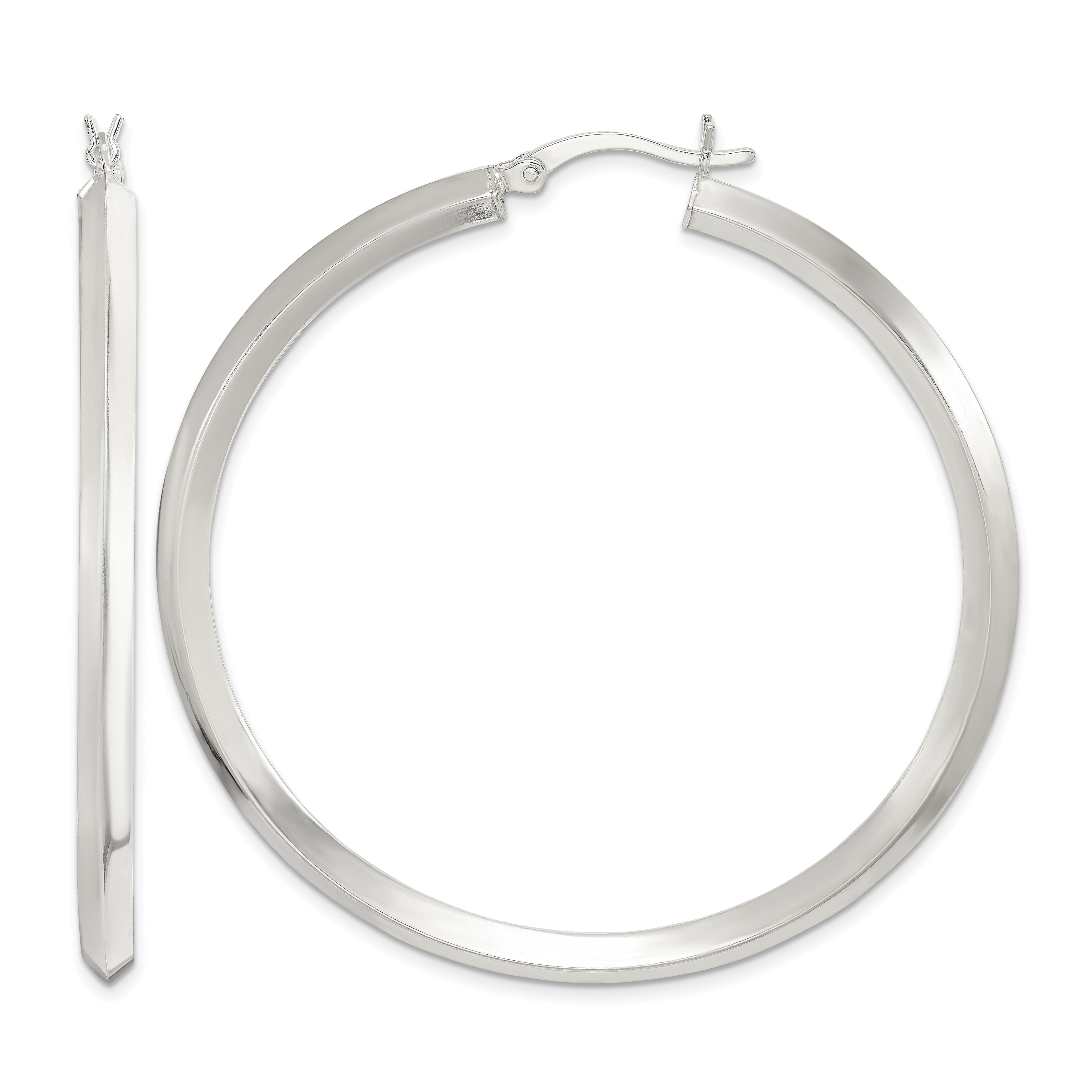Sterling Silver Polished 3x50mm Knife Edge Round Hoop Earrings (QE6503)