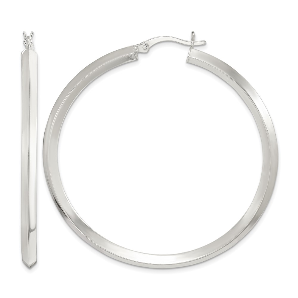 Sterling Silver Polished 3x50mm Knife Edge Round Hoop Earrings (QE6503)
