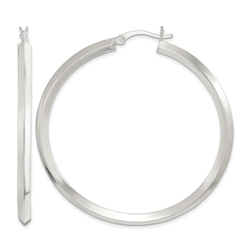 Sterling Silver Polished 3x 50mm Knife Edge Round Hoop Earrings