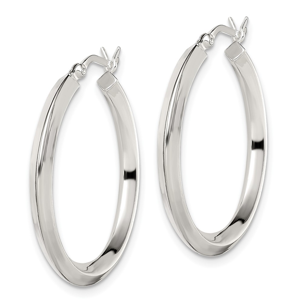 Sterling Silver Polished 3x30mm Knife Edge Round Hoop Earrings (QE6504)