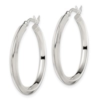 Sterling Silver Polished 3x 30mm Knife Edge Round Hoop Earrings view 2