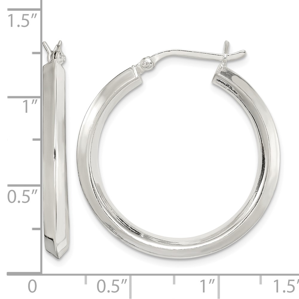 Sterling Silver Polished 3x30mm Knife Edge Round Hoop Earrings (QE6504)