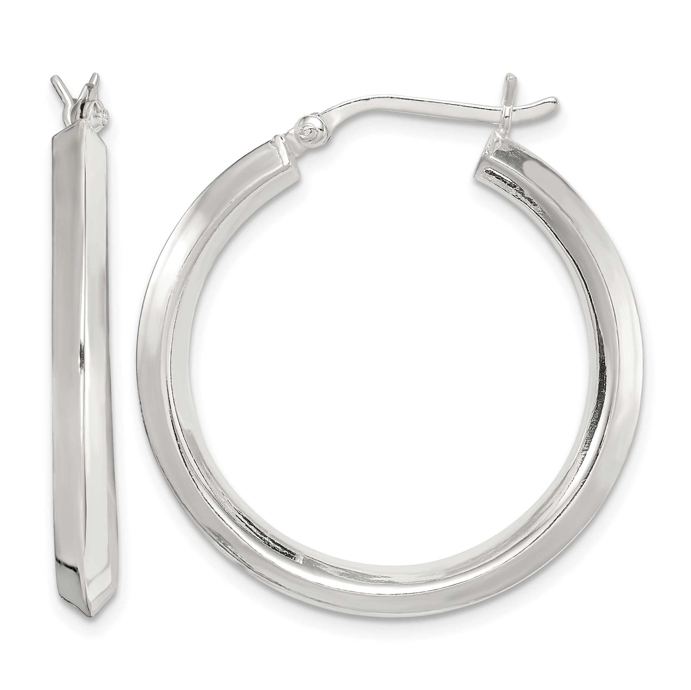 Sterling Silver Polished 3x30mm Knife Edge Round Hoop Earrings (QE6504)