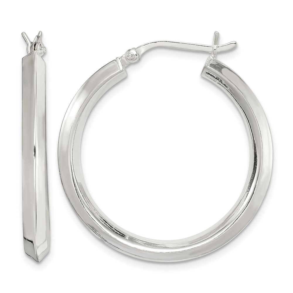 Sterling Silver Polished 3x30mm Knife Edge Round Hoop Earrings (QE6504)