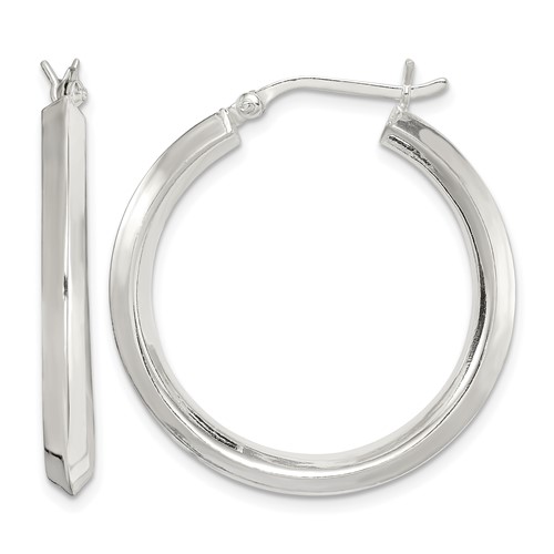 Sterling Silver Polished 3x 30mm Knife Edge Round Hoop Earrings