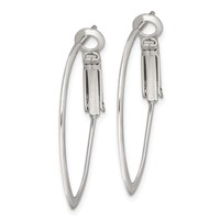 Sterling Silver Rhodium-plated 1.5mm Oval Omega Back Hoop Earrings view 2