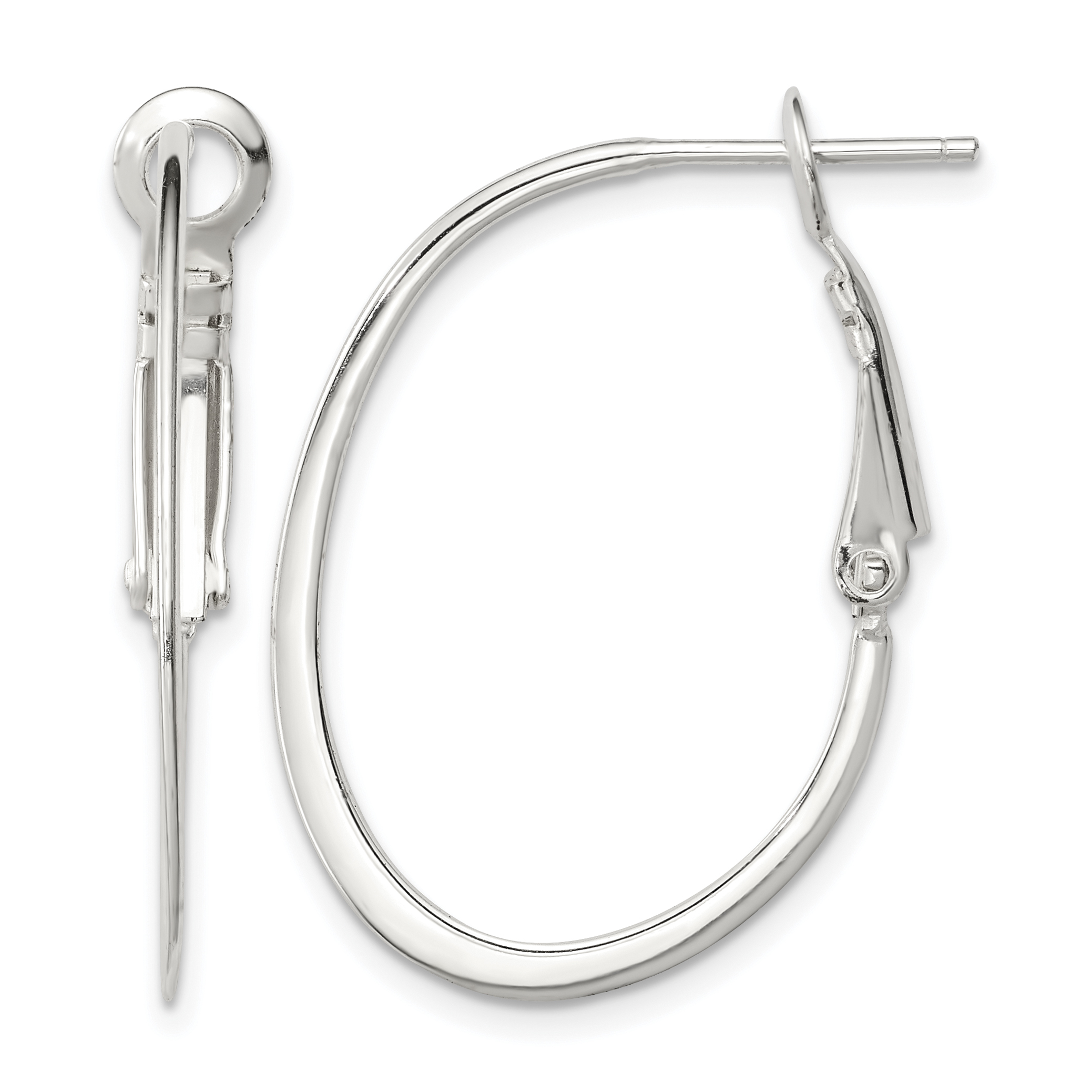 Sterling Silver Rhodium-plated 1.5mm Oval Omega Back Hoop Earrings (QE6602)