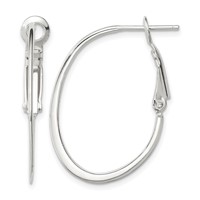 Sterling Silver Rhodium-plated 1.5mm Oval Omega Back Hoop Earrings view 1