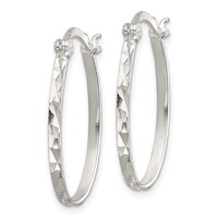 Sterling Silver Rhod-plated Polished Textured 2mm Oval Hoop Earrings view 2